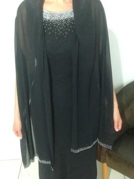 Vestido De Festa Longo, Preto Com Canutilhos - Usado 1 Vez