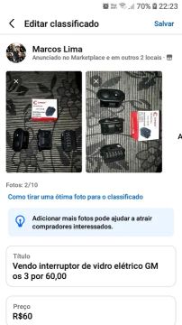 3 interruptores de vidro elétrico GM . Os 3 por 60,00