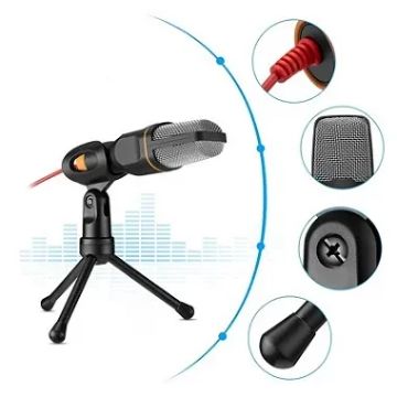 Microfone Condensador para PC com Tripé e Cabo P2 - PRODUTO NOVO
