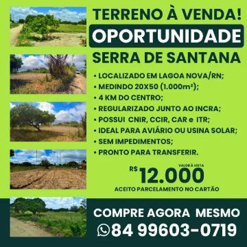 Terreno 20x50 - Lagoa Nova/RN - Serra de Santana ***Excelente Oportunidade***