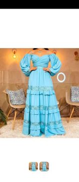 Vestido Azul Longo com Renda