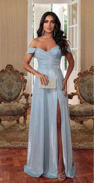 Vestido de festa azul com brilho - aluguel para eventos especiais!