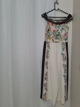 Macacão Longo Floral Off Shoulder