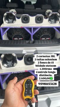 Som Auto Completo - 2 Cornetas JBL - 2 Tuitas Selenium - Módulo Stetsom 1.200rms