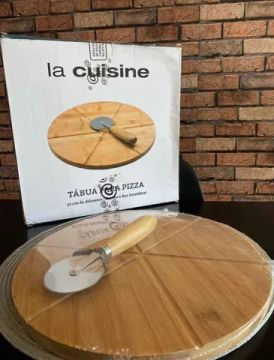 Tábua para Pizza + Cortador de Pizza - Linha Bambu