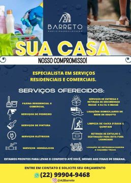 Faxina, Pedreiro, Elétrica, Pintura, Hidráulica, Serviços Residenciais e Comerciais.