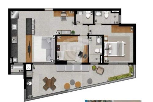 Apartamento com 2 suítes, 97,05mts, à venda no Edifício AK 1107