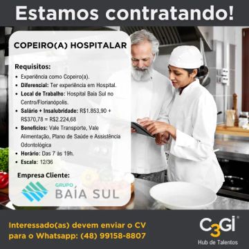 Vaga: Copeiro(a) Hospitalar - Centro Florianópolis