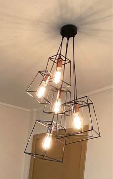 PENDENTE moderno em metal preto e cobre com 6 lâmpadas