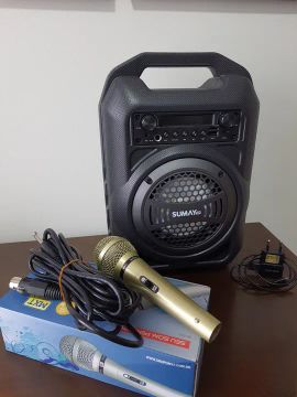 Caixa de Som Portátil + Microfone com fio