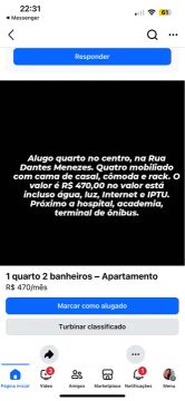 Quarto mobiliado no centro - R$ 470/mês