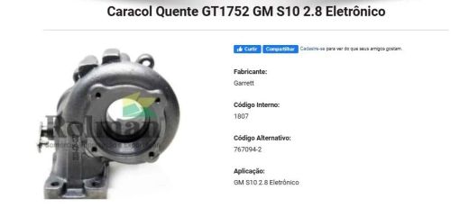 Caracol quente da turbina S10 2014 diesel 2.8 Duramax