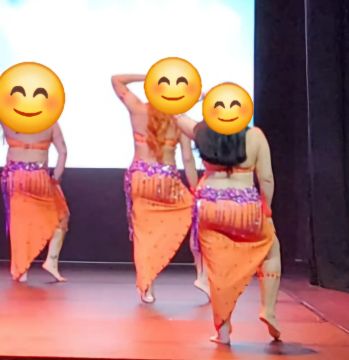 Vestido de dança do ventre moderno  - Laranja com detalhes roxos