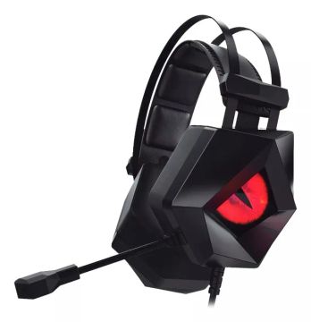 Headset Gamer p/ PC Hoopson com LED, Preto E Vermelho - F-201-VM