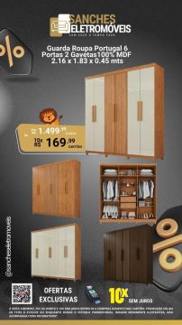 Roupeiro 100% MDF 6 Portas 2 Gavetas - Entrega/Montagem Gratis Palmas/Taquaralto Z.Urbana