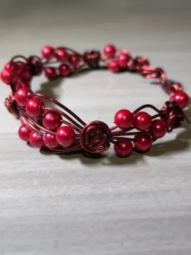 Pulseira em Cobre vermelho com pedras cor de vinho_100% Artesanal