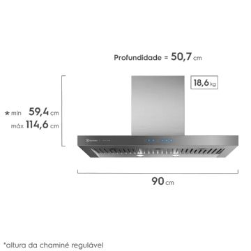 Coifa De Parede Electrolux 90 Cm Inox linha Blue Touch - 90ctu 220v