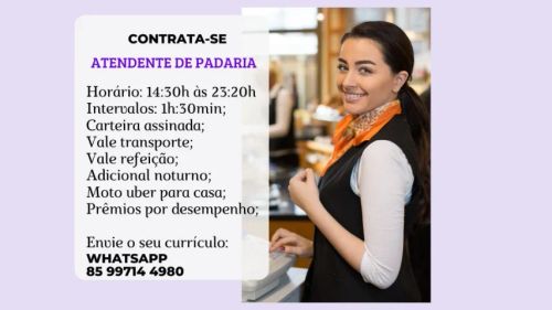 Temos Vagas Para Atendente de Padaria