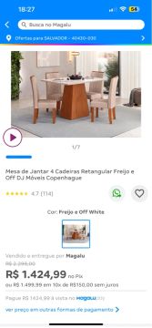 Mesa jantar 1.000 reais 