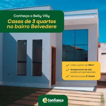 Bairro Belvedere. Casas com 3 e 2 quartos. Fino acabamento. Quintal amplo
