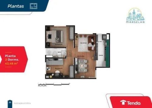 Apartamento 2 Dormitórios - 42 m² - Marselha