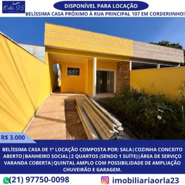 CORDEIRINHO! ORLA 23 IMOBILIÁRIA! Belíssima casa para locação próxima à Rua Principal 107.