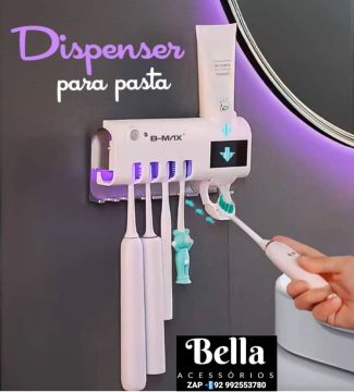 DISPENSER AUTOMÁTICO PARA PASTA & ESCOVA DE DENTE C/ ESTERILIZADOR 