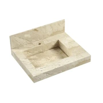Lavatório em Porcelanato para Banheiro 60cm Slim com Cuba Esculpida Blu Bege