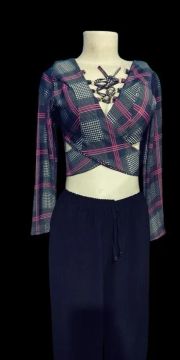 Blusa xadrez feminina com amarração