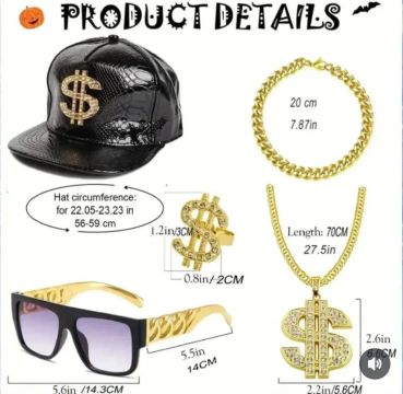 Kit Hip Hop - Chapéu, óculos, colar e anel estiloso