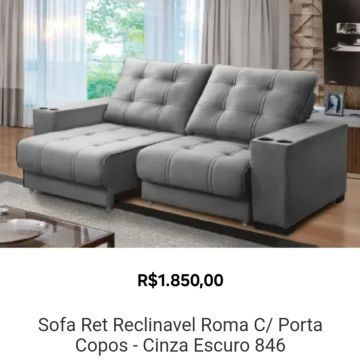 Sofá Retrátil Roma C/ Porta Copos - Cinza Escuro 846