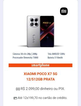 Xiaomi Poco X7 5G 12GB/512GB Prata - Novo