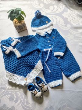 Conjunto de Roupas para Bebê Recém-Nascido em Tricô Azul