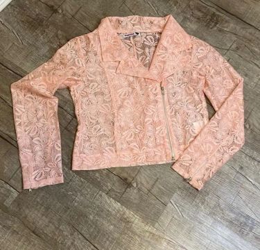Jaqueta de renda rosa feminina