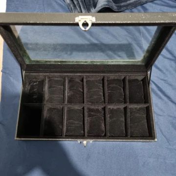 Estojo Caixa Porta Relógios Couro Croco C/ 12 Nichos Preto
