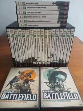 Coleção Battlefield com 24 DVDs contendo os principais conflitos da Segunda Guerra Mundial