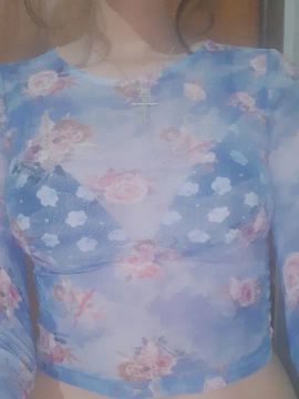 Blusa de Malha Transparente azul 