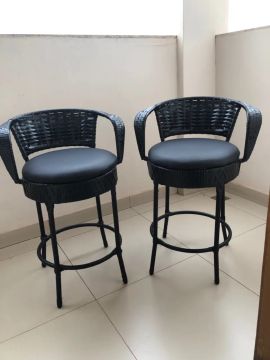 Conjunto de 2 Cadeiras de Bar em Vime Preto