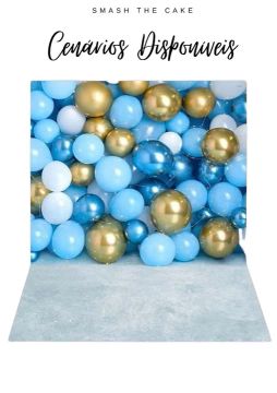 Cenário de Balões Azul e Dourado para Fotos