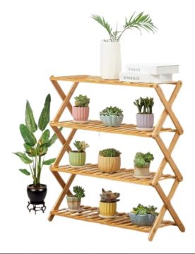 Kit 2 Estantes de madeira para plantas - 4 Andares
