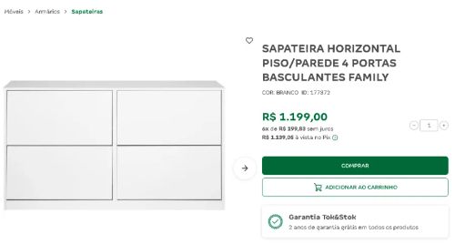 Sapateira Horizontal  4 Portas Basculantes Tok&Stok