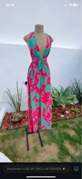 Vestido Longo Floral - Verde e Rosa