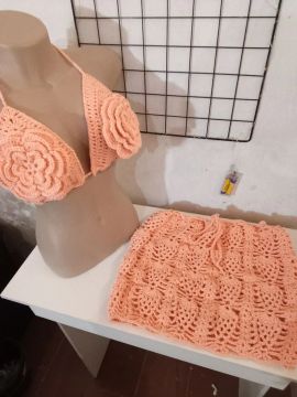 Conjunto de Biquíni Crochê + saída de praia
