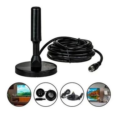 Antena Tv Digital Hdtv/vhf/fm/vhf Com Base Cabo E Imã 5m<br><br>