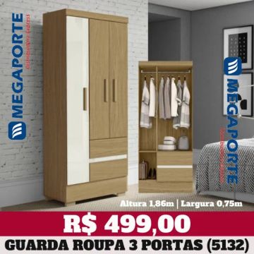 Guarda Roupa Solteiro 3 Portas 2 Gavetas com Pés (Novo) Entrega Grátis! 