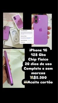 iPhone 16 128GB - Chip Físico - Completo - 20 Dias de Uso