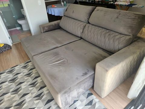 Sofá de Canto em Suede Bege - 3 Lugares