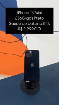 iPhone 13 Mini 256GB Preto Saúde de bateria 84% R$ 2.299,00 | Loja Fisica 