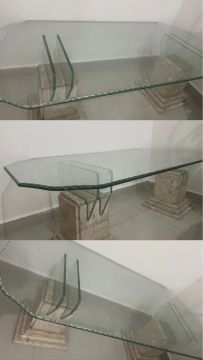 Mesa de Centro de Vidro com Base de Pedra