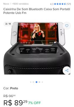 Caixa de Som Bluetooth Portátil Potente USB FM Grasep